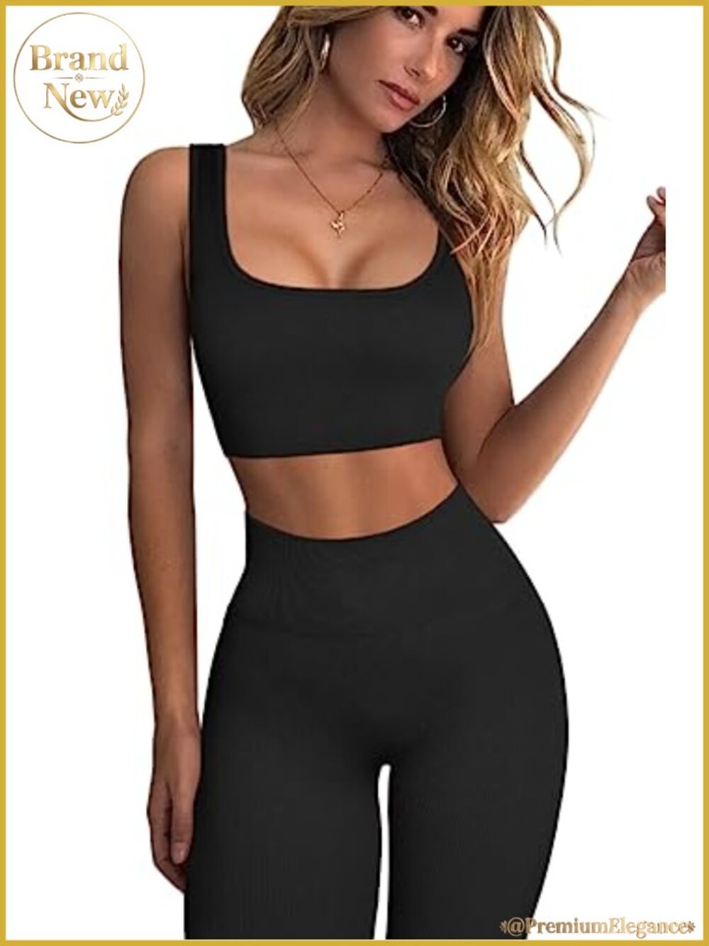 Ribbed Seamless 2 Piece Workout Set Sport Bra High Waist Yoga Leggings